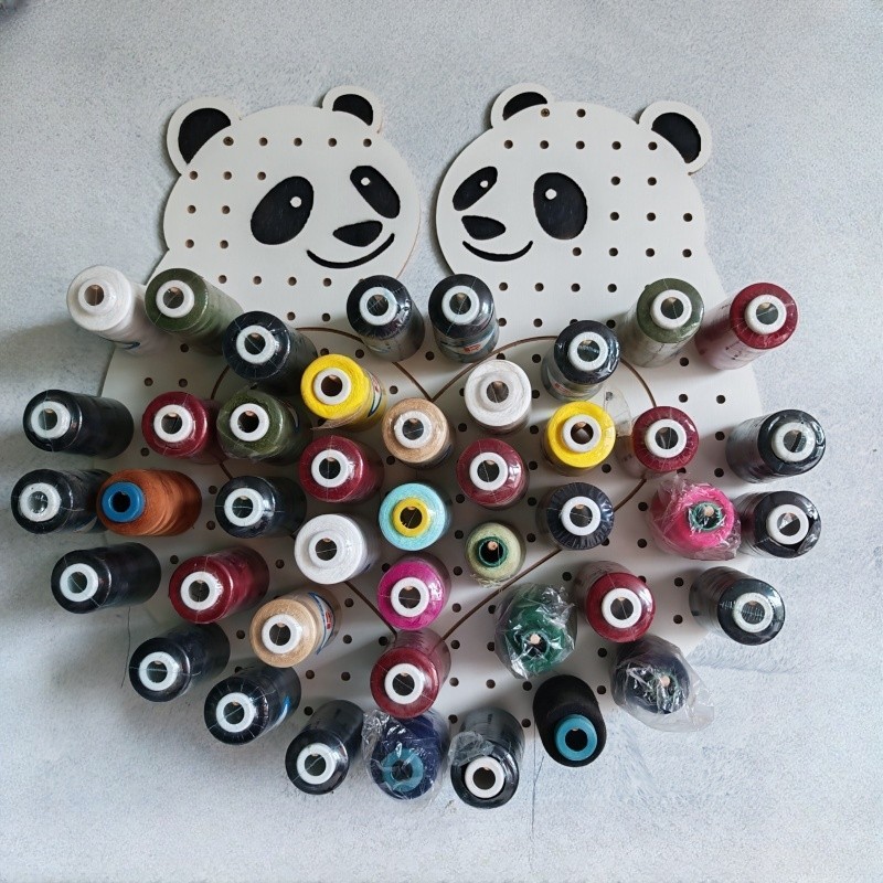 创意熊猫线架实木洞洞板丝带架