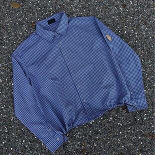 衬衫 韩国 皇家蓝色miu系秋冬百搭格纹抽绳cleanfit立体短宽长袖