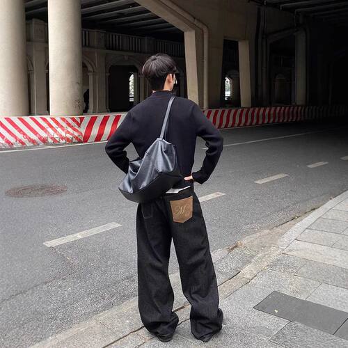 韩国 春季马毛冈山原牛14.5盎司弯刀直筒原色洗水牛仔裤baggy长裤