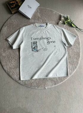 韩国「Everything's gone」标语时间流逝沙漏印花索罗娜短袖t恤