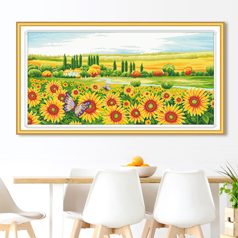 正品精准印花十字绣2026新款线绣客厅向日葵刺绣横幅花卉自绣画