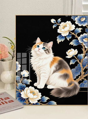 新款十字绣猫咪花卉图案十字绣套件手工刺绣装饰画DIY钻石画满钻