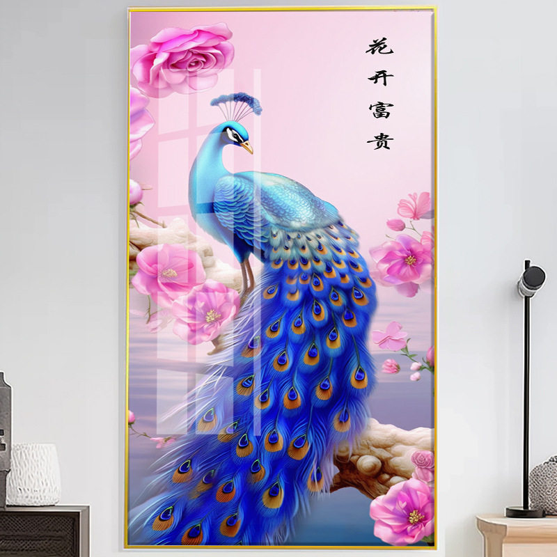 竖版花开富贵孔雀十字绣钻石画客厅精准印花满绣自己绣-非成品