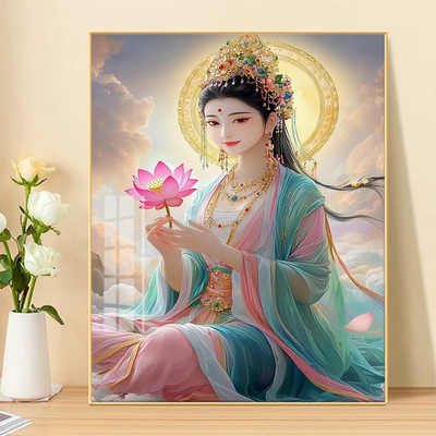 正品十字绣满绣客厅观音佛像人物刺绣玄关竖版钻石画5d手工贴钻画