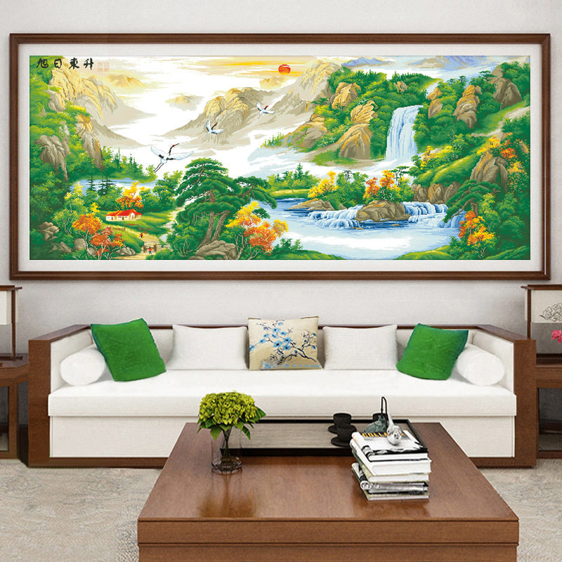 正品精准印花十字绣新款线绣高端大气旭日东升山水风景画手工自绣