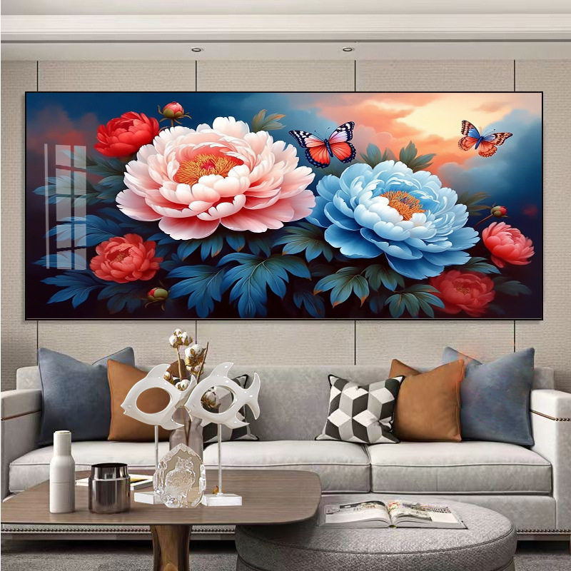 花开富贵新款十字绣线绣自绣客厅沙发背景墙粘钻石画蝶恋花牡丹图