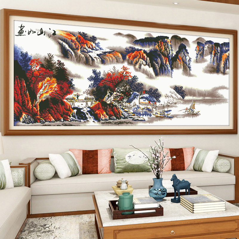 山水风景江山如此多娇十字绣新款线绣客厅刺绣江山如画自绣画横幅