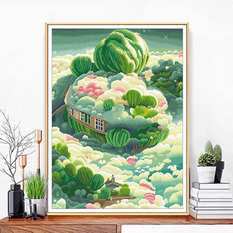 正品精准十字绣满绣客厅线绣梦幻小屋手工儿童益智刺绣画简单