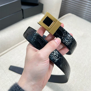 时尚真皮杨树林女鳄鱼纹方扣腰带装饰牛仔裤裙子衬衫头层牛皮皮带