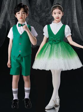 六一儿童演出服小学生大合唱团诗歌朗诵表演服女童幼儿园演出服装