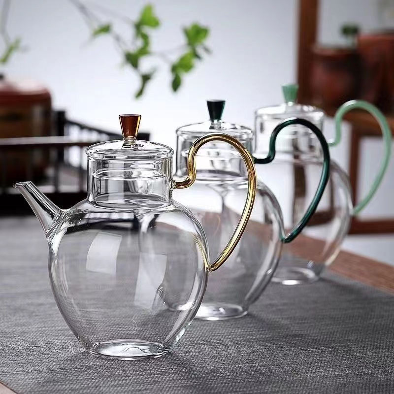 复古仿宋苹果执壶煮茶壶高硼硅耐热玻璃花茶耐高温果茶壶带盖透明