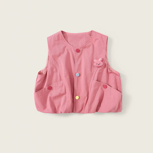 女童水洗棉布马甲2026春季 宝宝纯棉马夹上衣儿童早春坎肩背心 新款