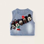 儿童软牛仔马甲2026春季 男童马夹米奇卡通坎肩背心小男孩外套 新款