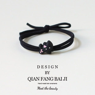 可爱小黑猫发圈 原创发饰2025新款黑色手链头绳发绳金属扎发皮筋