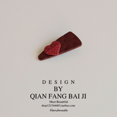 安可拉红min字母发夹设计感爱心刘海夹鸭嘴夹甜美头饰女酒红百搭