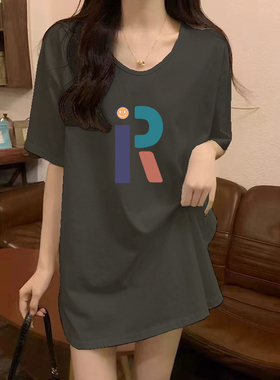 灰色（V领正品）95纯棉2025夏新款短袖中长款T恤设计感上衣女ins