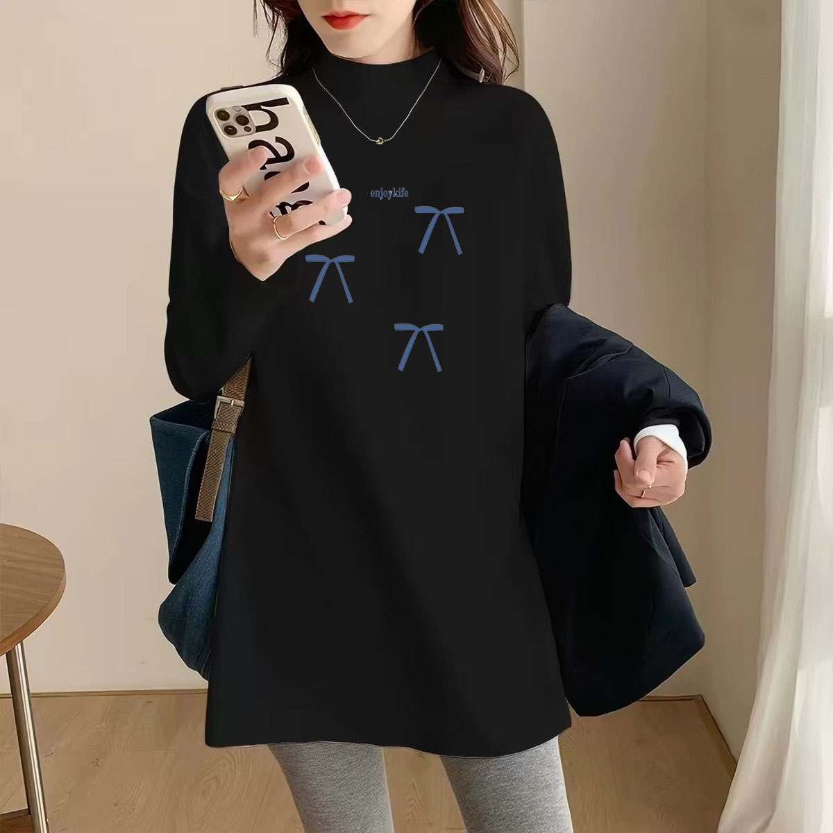 德绒中长款打底衫长袖T恤女2026秋冬保暖半高领配鲨鱼裤的上衣ins