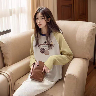 百搭洋气打底衫 爆款 小个子上衣ins 新款 拼接撞色纯棉T恤女2024春季