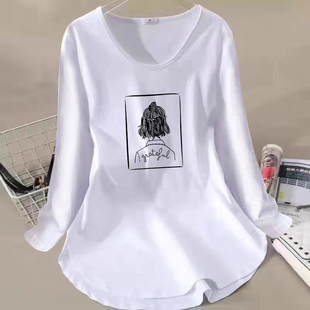 U形正肩女2024秋季95纯棉v领不规则长袖t恤中长款减龄百搭上衣T恤