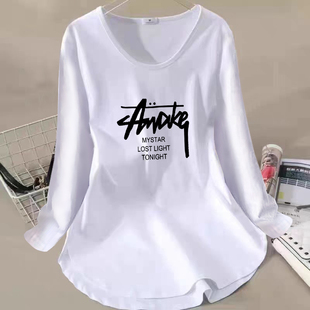 正品（v领)不规则U形正肩长袖t恤女秋季纯棉中长款百搭上衣T恤潮