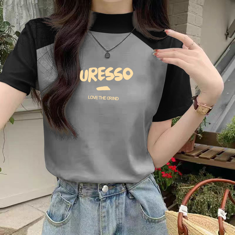 半高领纯棉短袖t恤女2025春夏新款设计感小众显瘦遮肉插肩袖上衣,女装/女士精品,T恤,淘宝优惠券,粉丝福利购,淘宝优惠卷