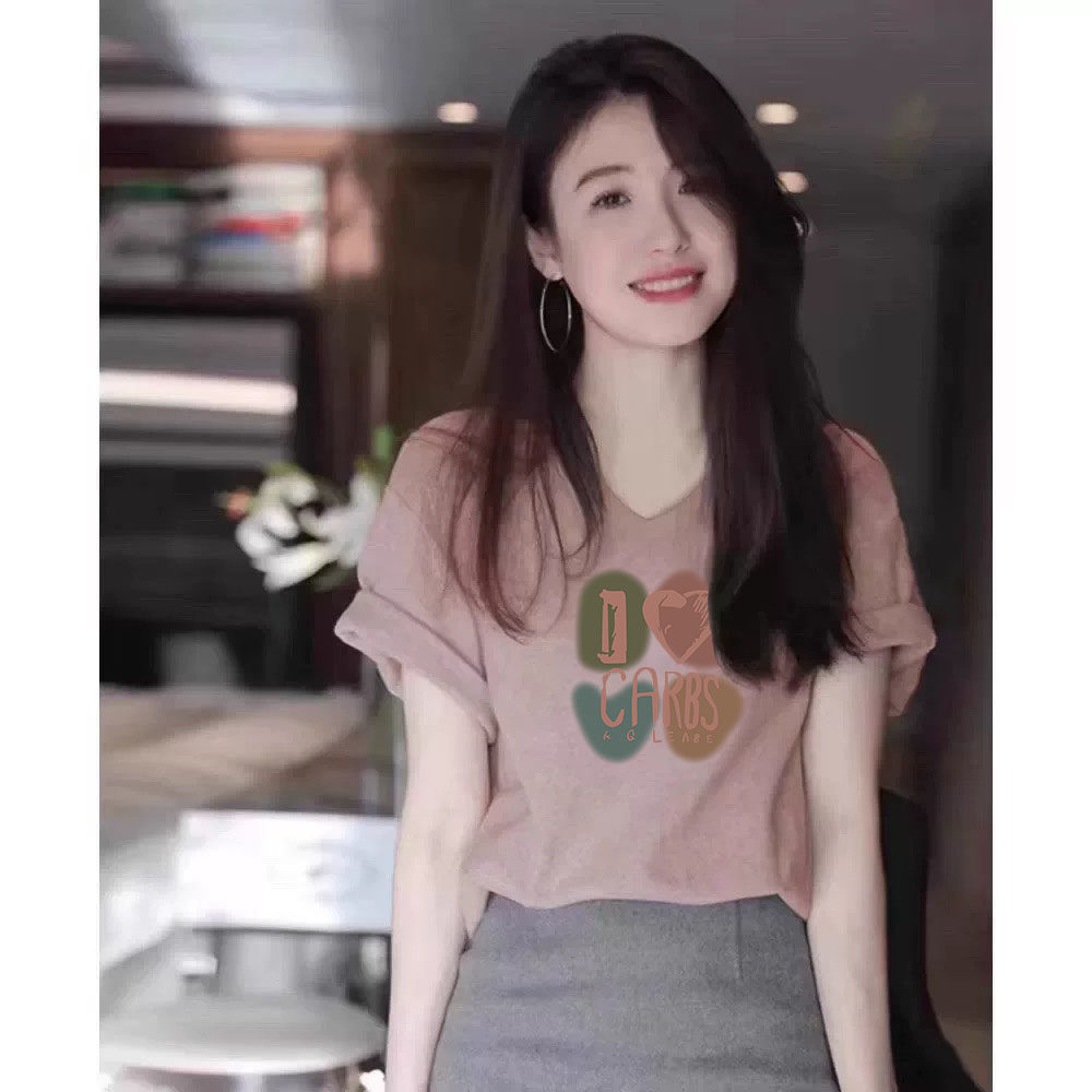纯棉粉色V领短袖T恤女2026夏季新款洋气欧货小衫显瘦百搭印花上衣