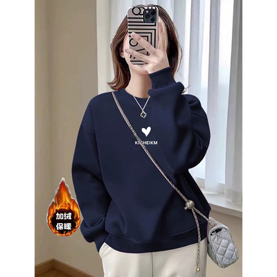 纯棉圆领卫衣女秋冬季加绒加厚2025新款爆款时尚洋气宽松长袖上衣