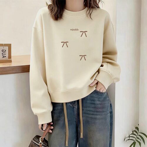 纯棉美式时尚圆领卫衣女2025新款秋冬季宽松加绒加厚洋气长袖上衣