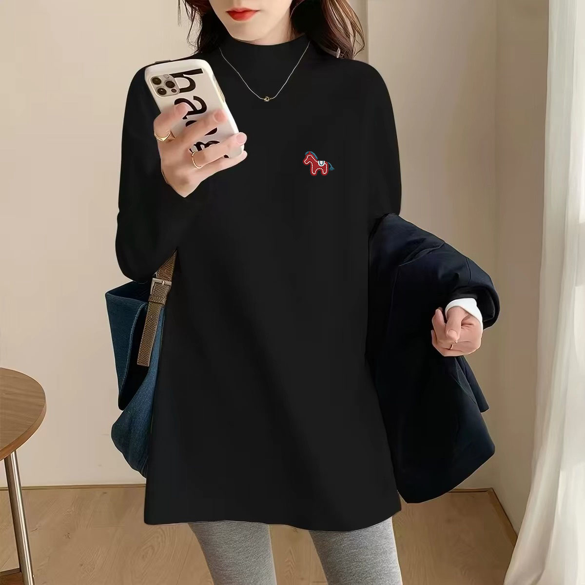 中长款遮臀高端别致半高领打底衫女加厚保暖内搭叠穿长袖上衣减龄