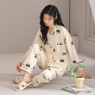 甜美可爱家居服套装 日系春秋季 和服开衫 纯棉睡衣女长袖 可外穿 长裤
