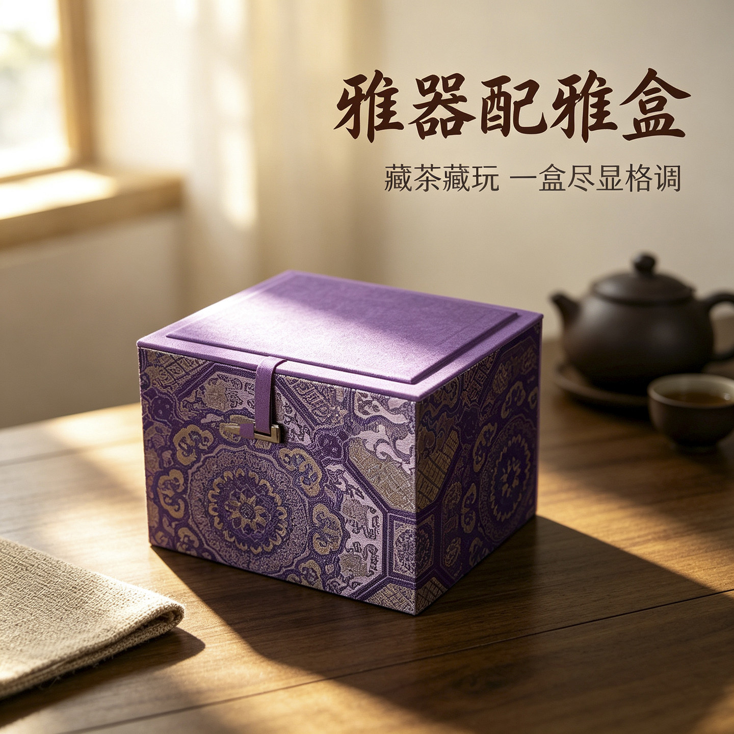 紫色万花宋锦纹礼盒建盏紫砂壶茶杯锦盒首饰珠宝送礼收纳礼品盒