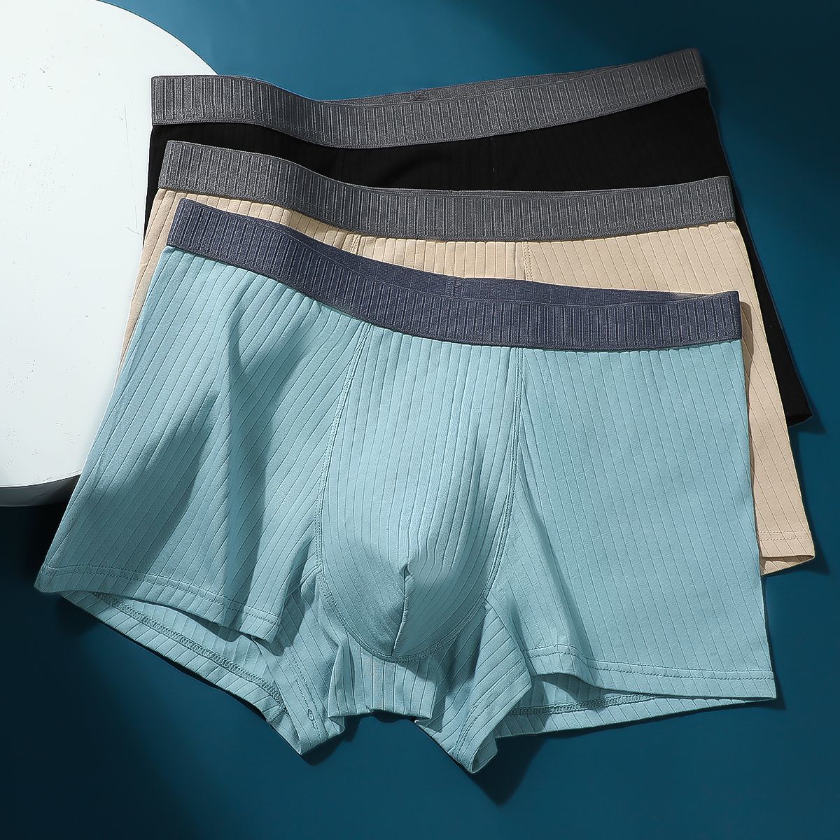 红豆柔棉抑菌3条装四角内裤男透气平角裤商务休闲条纹潮男士内裤