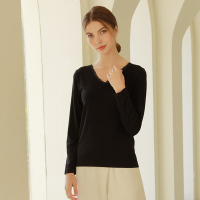 红豆性感蕾丝打底衫女秋冬款百搭外穿秋衣单件女打底衫新款洋气