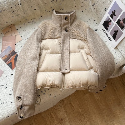【甜甜圈虹虹tia专享】2025毛绒拼接白鸭绒冬保暖羽绒服250904