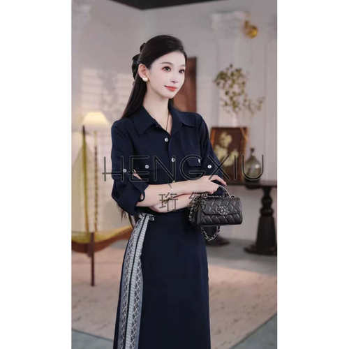 【花花推荐】珩绣轻熟风气质通勤时尚复古假两件连衣裙250818-1