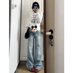 175高个子加长美式高腰阔腿拖地裤女时髦宽松垂感直筒牛仔裤春秋