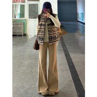 高个子加长版加绒加厚喇叭牛仔裤女美式不贴腿修身低腰微喇裤秋冬