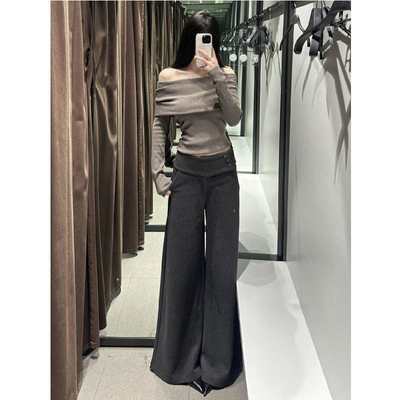 高级感低腰纽扣毛呢休闲拖地裤女秋冬时髦百搭显瘦宽松直筒拖地裤,女装/女士精品,休闲裤,淘宝优惠券,粉丝福利购,淘宝优惠卷