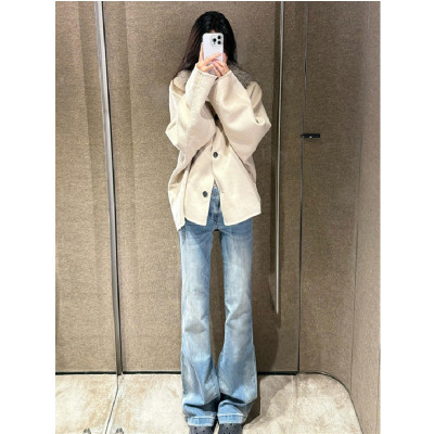 加长版美式渐变微喇牛仔裤女修身