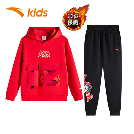 安踏童装儿童加绒保暖套装2025春秋新年套装龙服男大童运动服冬装
