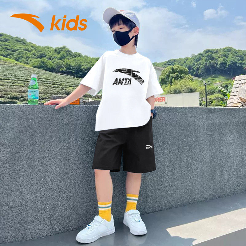 安踏童装男童短袖短裤2026春季新款儿童运动套装大童休闲两件夏装