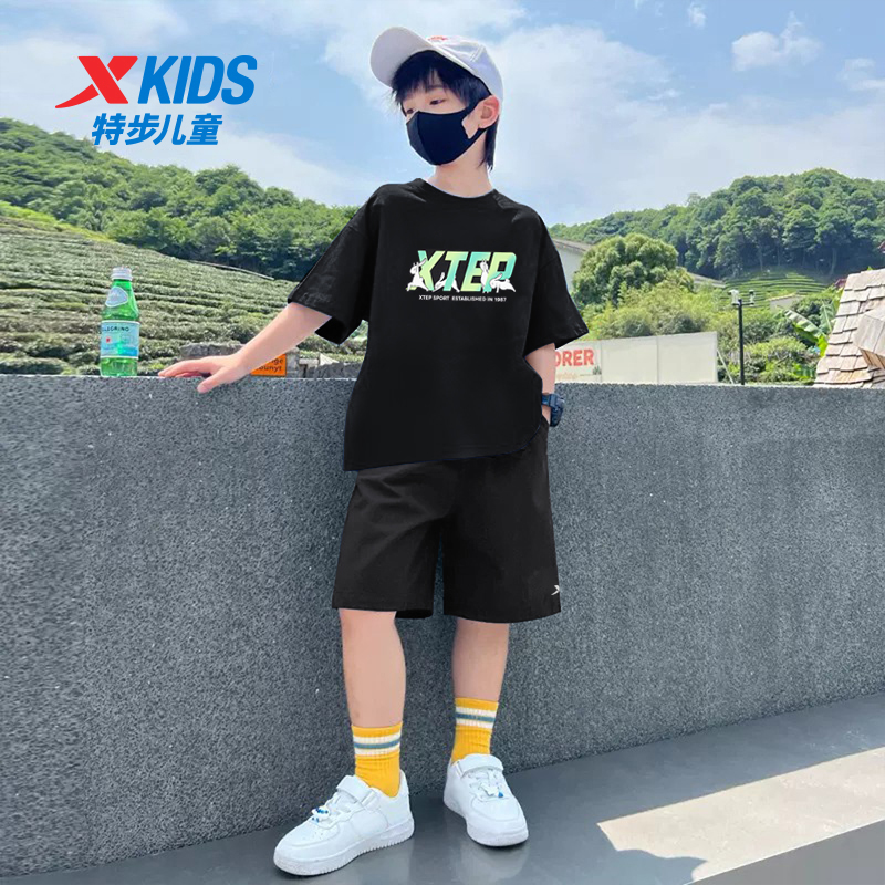 特步童装男童休闲运动套装2025秋季新款儿童速干短袖短裤大童夏装