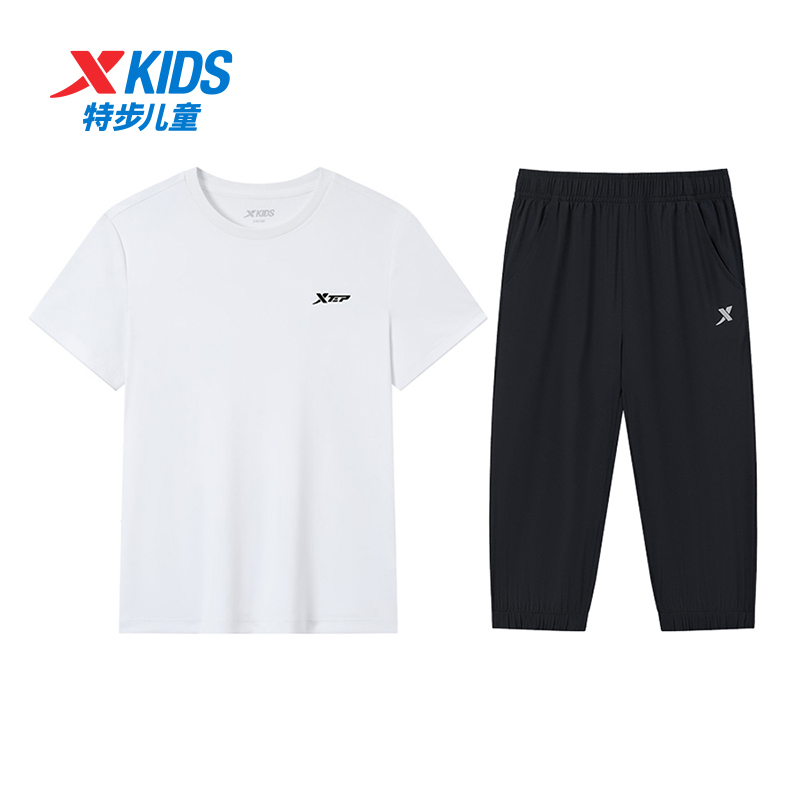 特步男童短袖七分裤套装2025夏季新款大童青少年运动服儿童夏装男