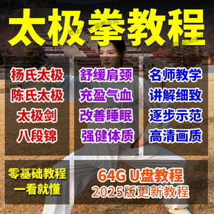 武当太极拳教程视频U盘八段锦陈式杨氏24式刀剑扇健身高清优盘