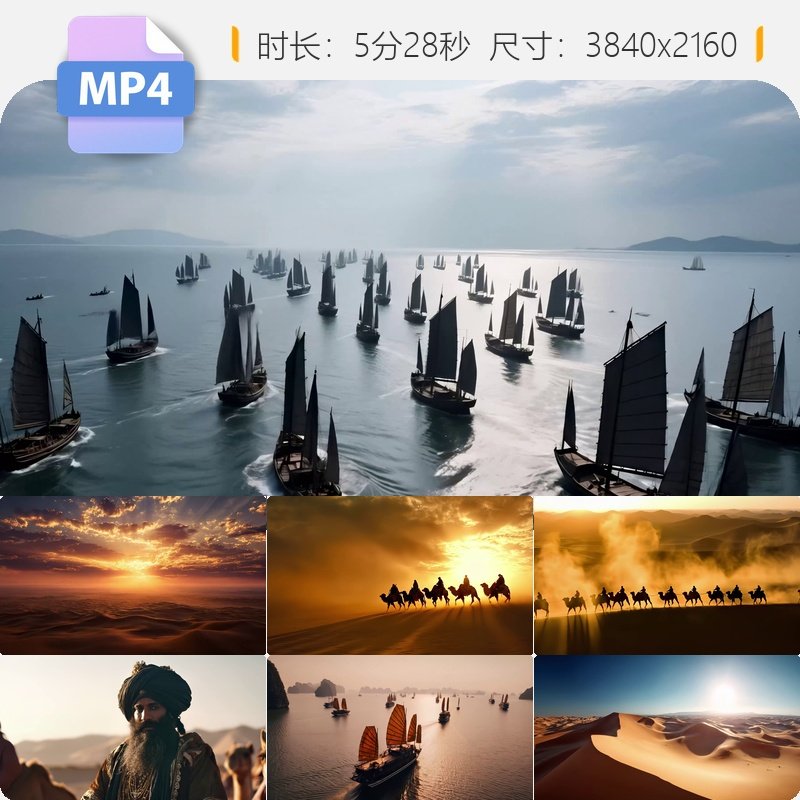 高清4K沙漠丝绸之路合集西域骆驼商队敦煌沙漠风视频素材