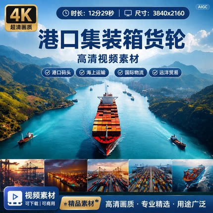 高清港口码头集装箱货轮海上运输国际物流船贸易货远洋视频素材