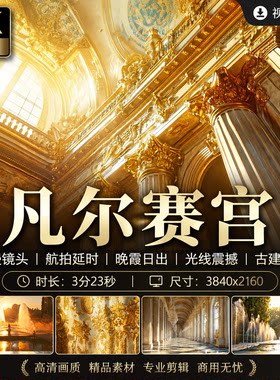 高清凡尔赛宫慢镜头航拍延时晚霞日出光线震撼古建筑4K视频素材