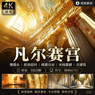 高清凡尔赛宫慢镜头航拍延时晚霞日出光线震撼古建筑4K视频素材