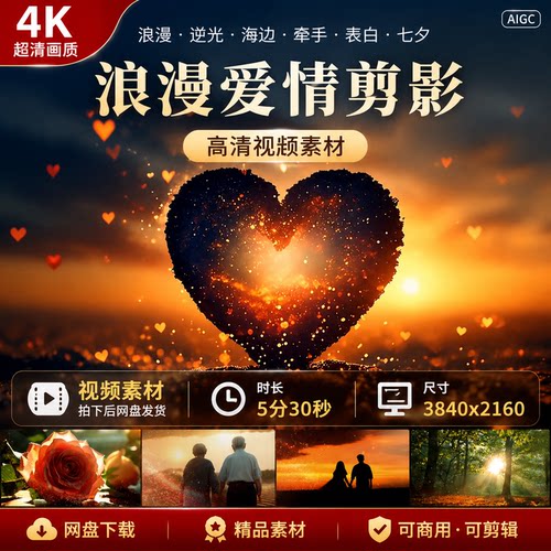 高清搀扶歌曲背景浪漫爱情剪影逆光海边牵手七夕表白温馨视频素材