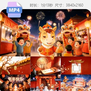 高清2026马年春节企业年会拜年开场片头新年晚会喜庆视频素材